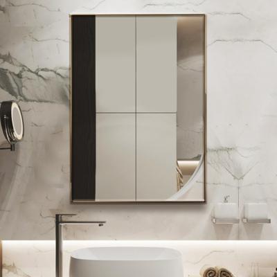 China New Design Stainless Steel CLASSIC Custom Modern Hotel Rectangle Frame Shiny Gold Decorate Makeup Wall Mirrors For Bathroom for sale