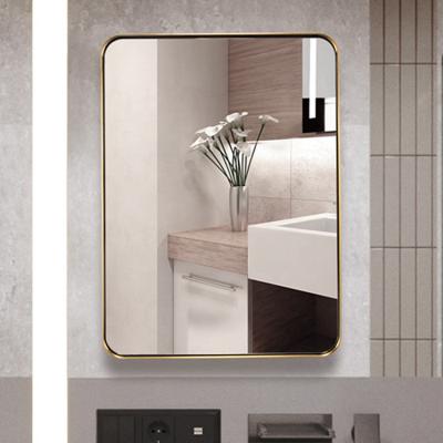 China CLASSIC contemporary hotel stainless steel frame brushed gold frame rounded corner rectangular modern luxury bathroom wall mirrors for sale