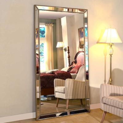 China Modern Handcrafted Furniture Decorate Gold Luxurious Home Wall Bedroom Standing Large Floor Hanging Mirror Full Length Mirror For Girls for sale