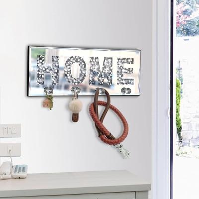 China Eco-friendly Decorative Wall Mirror With Silver Crystal Clear Hooks Key Holder Mirrored Letter Wall Art Decor Wall Mounted Mirror Plaque Home Sign Holder Home Decor for sale