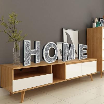 China Eco-friendly Decorative Wall Mirror With Independent Stand 4 Pcs Main Letters Home, Crystal Diamond Silver Mirror Glass Glamorous Wall Art Decoration For Wall, Fireplace, Shelf, Table for sale