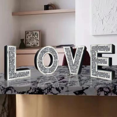 China Eco-friendly Decorative Wall Mirror With Freestanding Stand 4 Pcs Letters Like , Crystal Diamond Silver Mirror Glass Glamorous Wall Art Decoration For Wall, Fireplace, Shelf, Table for sale