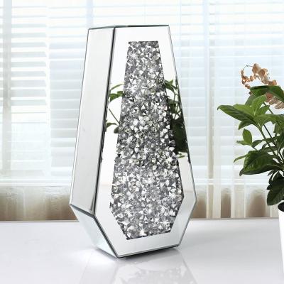 China Transient Flower Vase Crushed Diamond Thickened Mirrored Vase Large to Classify Luxury Crystal Silver Glass Decorative Mirror Vase for Home Decor for sale