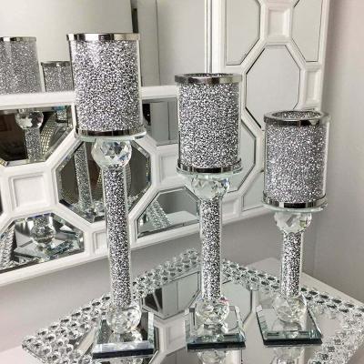 China Crystal Crushed Diamond Inside Silver Bling Home Mirror Decoration Candlestick Glass Holders to Mirror Your Home/Office and Luxury Decor for sale