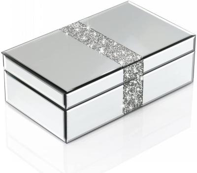 China Jewelry Package Women Jewelry Organizer Storage Box Luxury Silver Bling Crushed Diamond Glass Mirrored Jewelry Box For Gift for sale