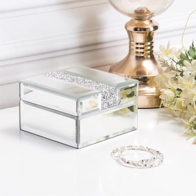 China Decorative Jewelery Package Keepsake Box Jewelry Storage Organizer Silver Diamond Glass Mirrored Jewelry Box for Women Girls Luxurious Gift for sale