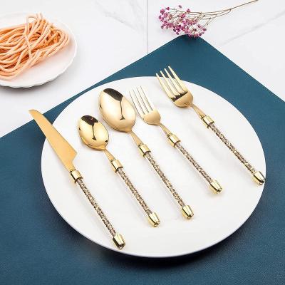 China Modern Gold Silverware Stainless Steel Forks and Spoons Set Luxury Crystal Crushed Diamond Mirror Polished Flatware Sets for sale