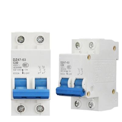 China 35mm Din Rail DZ47-63 2 Pole 10A 32A 63A 400V Mini Circuit Breaker MCB for sale