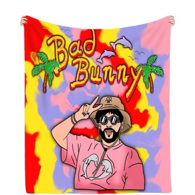 China Custom Bad Bunny Blanket Blanket Sublimation Print Throw Polyester Folded Painting Blanket for sale