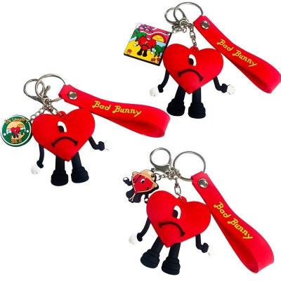 China Wholesale Cute Custom Logo Fashion Plastic Rubber PVC Plush 2d Bad Bunny Keychain For Kids Gift for sale