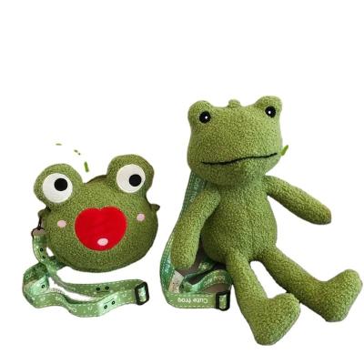 China Green Stuffed Animal Backpack Kawaii Frog Backpack Plush Bag Personality Cartoon Frog Main Material For Kids for sale