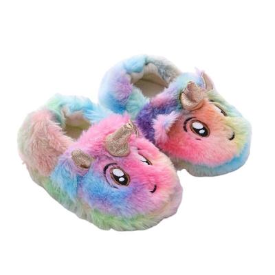 China Colorful Imitation Rabbit Fur Slippers Cotton New Autumn Winter Warm Indoor Children's Slippers Hot Sale Fashion Trend Unicorn Children's Slippers for sale