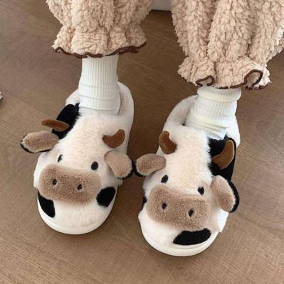 China Fashion Trend Cash Cow Slippers Fashion Fluffy Winter Warm Slippers Female Cartoon Animals Plush Home Slipper Indoor Shoes for sale