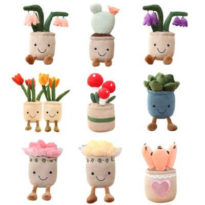 China Art Toy Stuffed Cactus Plants Flower Plants New Realistic Plush Bellflower Succulent Potted Plush for sale