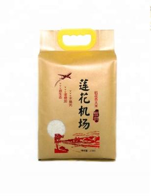 China Moisture Proof Vaccumed Box Bottom Kraft Paper Rice Bag With Clear Window for sale