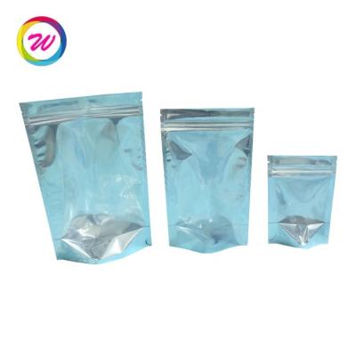 China Moisture Proof Back Up Pocket Different Size Ziplock Mylar Stock White Silver Metallic Back for sale