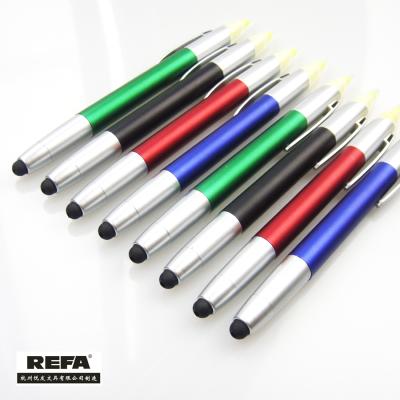 China Custom Pen Promotional Stylus Pen Tip 4 in 1 Multifunctional Ballpoint Pen with Highlighter Bar for sale