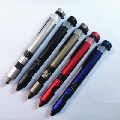 China Promotional Pen Stock 6 In One Tool Multifunctional Pen With Compass Screwdriver Led Stylus Mobile Phone Holder Lightweight Ballpoint Pen for sale