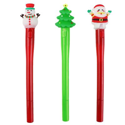 China Natural Christmas Led Luminous Pencil In Gel Ink Pen Christmas Tree Santa Claus Snowman Design Pen for sale