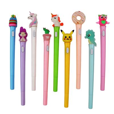 China office & School Pen Promotional Luxury led light ballpoint pen with cute animal fruit doll football top for school pen for sale