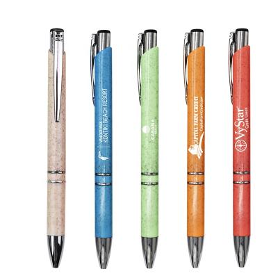 China Pen Wheat Recyclable Promotional Straw Plastic Ballpoint Pen With Customs Logo for sale