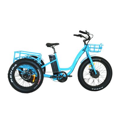 China Aluminum Alloy Three 3 Wheel Disc Brake Electric Tricycles 48V 500W Electric Bicycle For Fat Tire E Tricycle Off Road Adult Tricycle With Pedals for sale