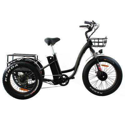 China Aluminum Alloy 3 Wheels Delivery Electric Tricycle For Cargo Tricycle 48V 10Ah Adult 500w Fat Tire Electric Trike Removable Li-ion Battery for sale