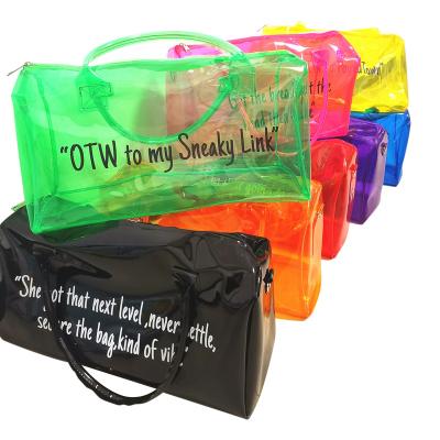 China Eco-Friendly Fashion Women Spend Transparent Waterproof Durable PVC Jelly Overnight Duffel Travel Bag Holographic DA Overnight Bag for sale