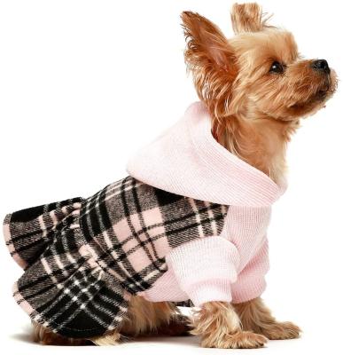 China Sustainable Dog Clothes Dress Pet Clothes Plaid Knit Dress Hooded Direct Manufacturer Customized Luxury Dog Dresses for sale