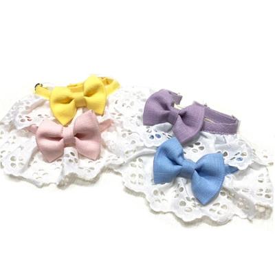 China Customized Cute Pink Cat Cat Collar Designer Sustainable Pet Collars Elegant Luxury Solid Lace Bow Tie Collar for sale