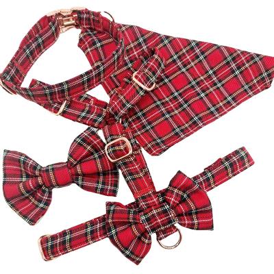 China DETACHED Pet Harness Set Adjustable Pet Chest Cat Harness with Leash Plaid Bow Decoration Luxury Dog Walking Harness for sale