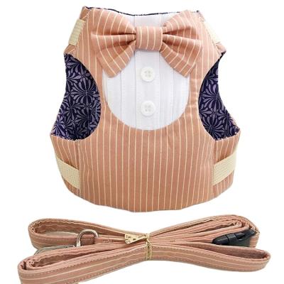 China Cat DETACHED Harness and Leash for Fashion Stylish Bow Tie Vest Stripe Harness Wholesale Pet Walking Harness for sale