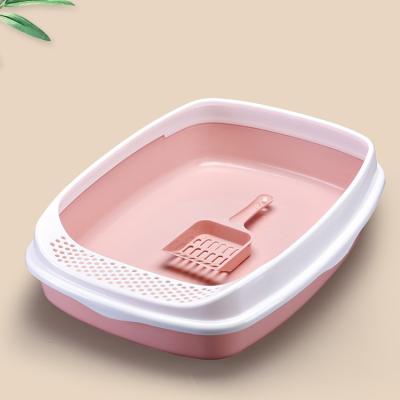 China Sustainable Cat Toilet Box Forming Railing Basics Large Cheap Single Open Indoor Cat Litter Box for sale