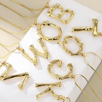 China TRENDY Personalized Metal Section Gold 26 Letters Alphabet Bamboo Necklace For Women Fashion Accessories for sale