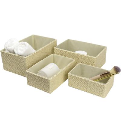 China New Style Minimalist Space Saving Straw Storage Basket For Living Room With Belt Pulley for sale