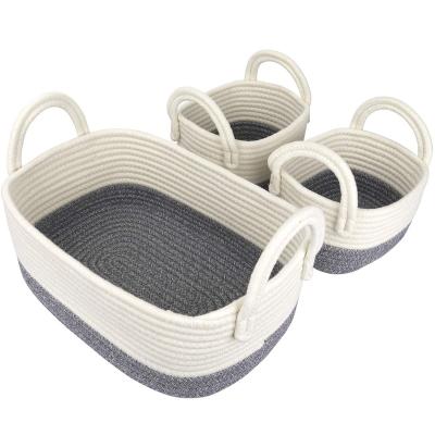 China New Cotton Rope Storage Basket Cotton Rope Stocked Basket With Handles Decorative Wholesale Basket For Home for sale