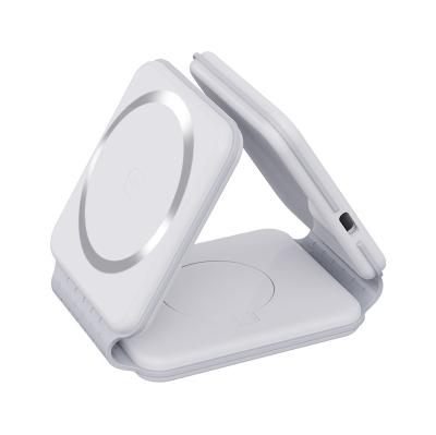 China Foldable and portable Factory-foldable 15w magnetic qi 3 in 1 magnet charging station for iPhone for iwatch portable charger for sale