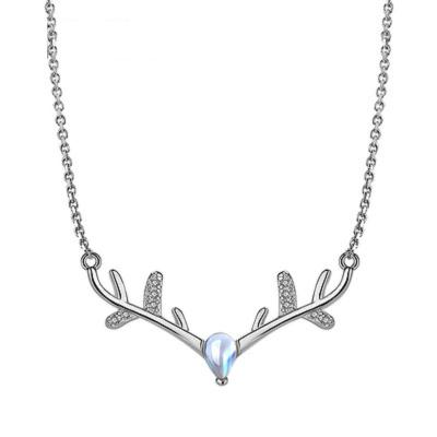 China Elegant S925 Sterling Silver Jewelry Necklace A Deer You Moonstone Clavicle Pendant for sale