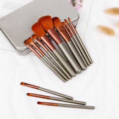 China 12pc Professional Custom Soft Brush Make Up Beauty Tools Synthetic Fiber Soft Makeup Brush Kit With Tin for sale