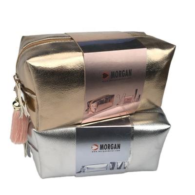 China Wholesale Promotional Custom Metallic Fashionable Makeup Pouch Metallic Travel Zipper Organizer Travel Metal Zipper Gold Cosmetic Bag for sale