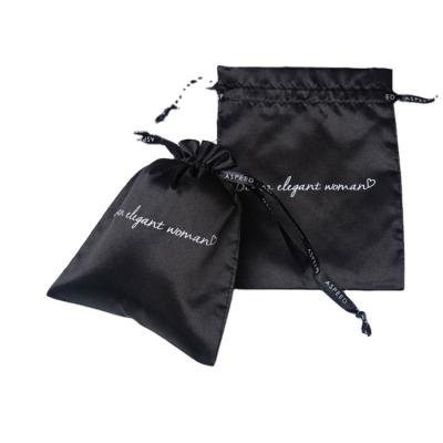 China Custom Eco-Friendly Color Eco-Friendly Custom Color Satin Black Logo Ribbon Gift Wrapping Satin Christmas Silk Drawstring Bag for sale