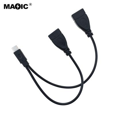 China Custom MP3/MP4 Player Stock Length Type C USB C 3.1 Male to 2xUSB2.0 Adapter Cable USB OTG Female Cable for sale