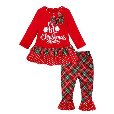 China New Arrival Breathable Stocks Ready To Ship Xmas Ruffle Pants Boutique Outfit Top & Babies Kids Girl Clothing for sale