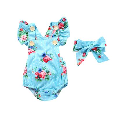 China New OEKO-TEX CERTIFICATE Girl Summer Floral Rompers Collar Sleeveless Baby Overalls With Bow Baby for sale