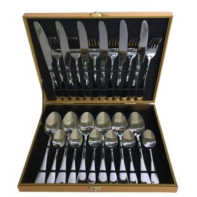 China Sustainable Luxury 24 Pcs Wooden Boxes Gift Box with Stainless Steel Flatware Set Cutlery Including Dinner Knife Fork Spoons for sale