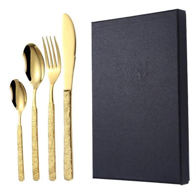 China New Arrival Disposable Elegant Knife Spoon Fork Stainless Steel Gold Plated Cutlery Set Flatware 18/10 Cutlery Set for sale