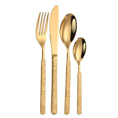 China High quality and new viable design 304 stainless steel flatware gold cutlery knife fork spoon set for sale