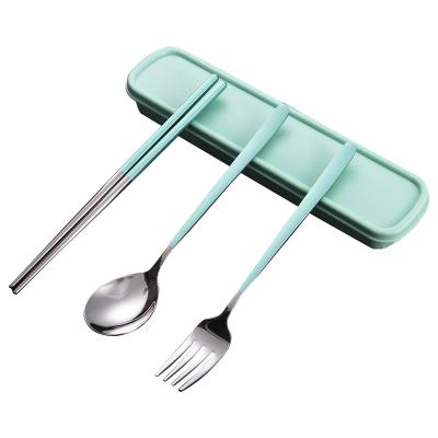 China Disposable Portable Travel Korean Cutlery Set Stainless Steel Gold Spoon For Forking Chopsticks With Color Handle Plastic Box for sale