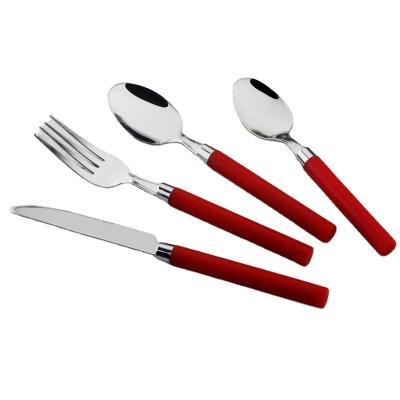 China Sustainable Cylindrical Handle Color Customized Plastic Handle Flatware Set With PVC Cube for sale