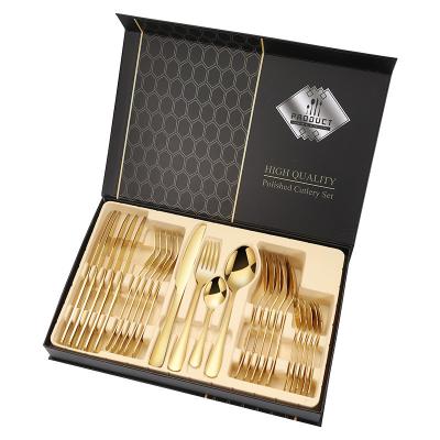 China Amazon Hot Sale Disposable 1010 Stainless Steel Cutlery Set Mirror Polishing 24PCS With Gift Box for sale